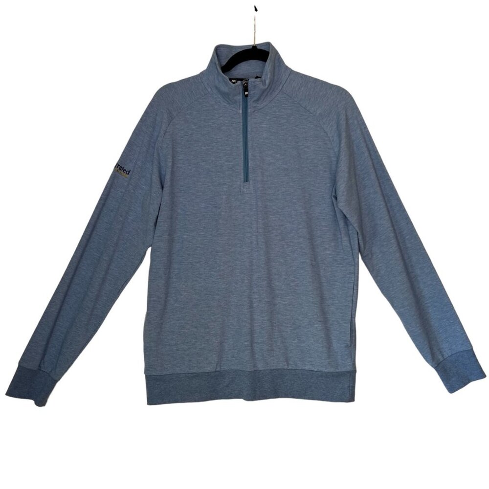 Travis Mathew Size M Zachary Quarter Zip Pullover Shirt Light Heather Blue Golf